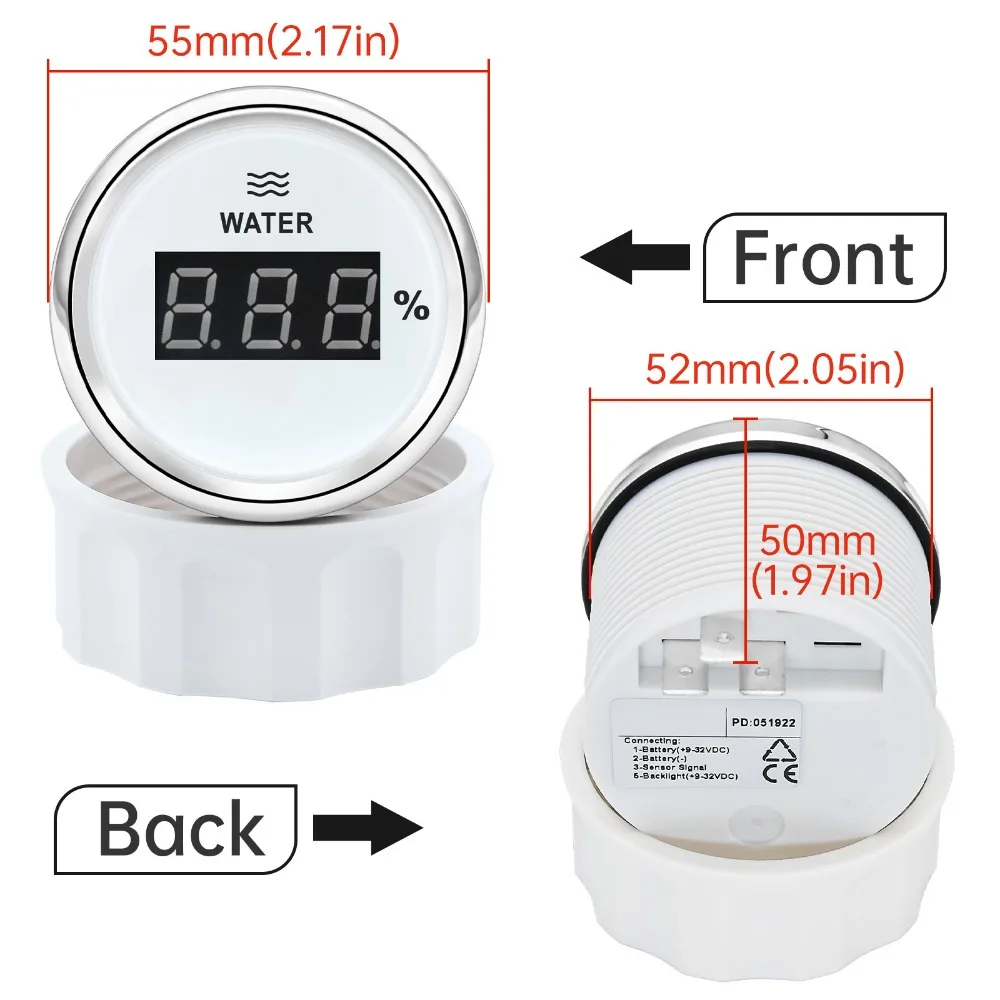 Indicador digital de nivel de agua 52 mm para barco, 9-32 V - imagen 4