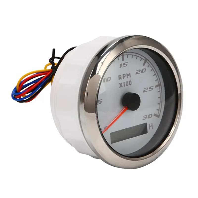 Tacómetro marino LCD 85 mm 0-3000 RPM 12/24 V con horómetro