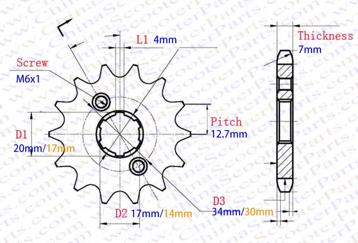 Piñón de motor delantero 428 11-19T 17/20MM Honda Lifan ZongShen Quad - imagen 2