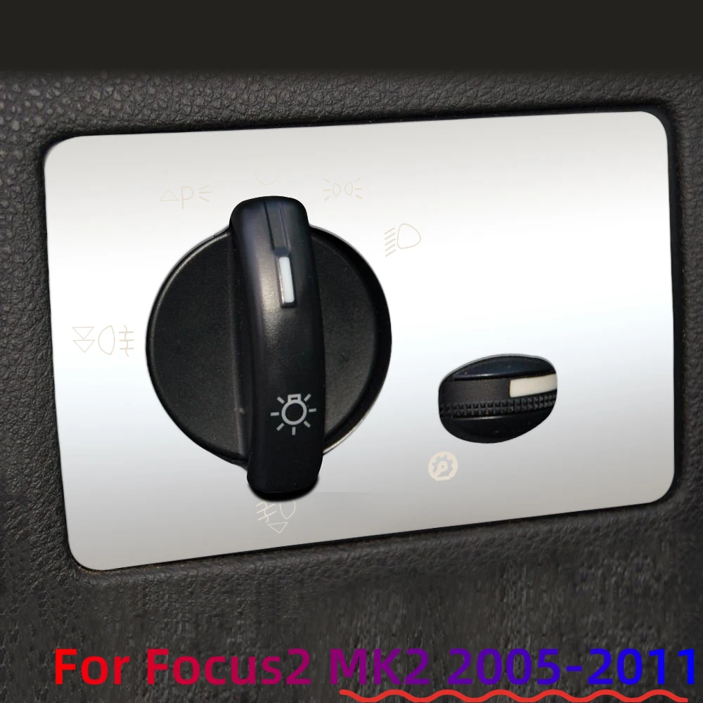 LHD-pegatina de cubierta de Panel de interruptores de faros de coche, accesorios de decoración de embellecedor de acero inoxidable para Ford Focus 2 MK2 2005-2011 - imagen 3