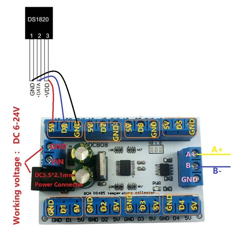 ELETECHSUP sensor temperatura DS18B20 multicanal Modbus RS485 para PLC - imagen 4