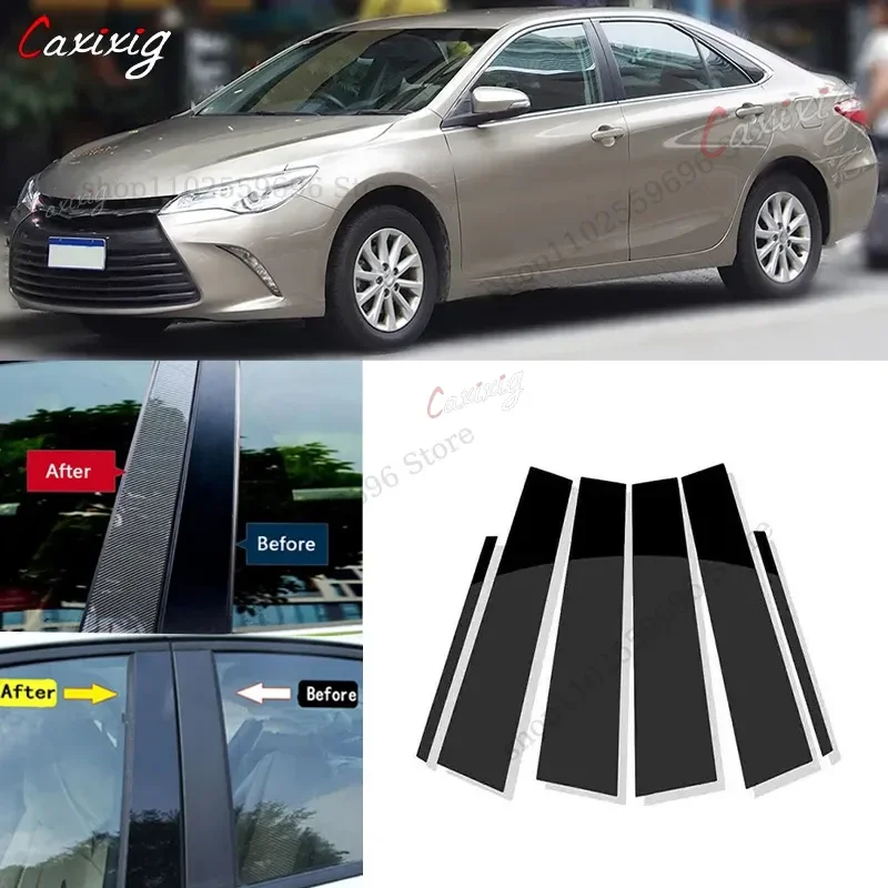 6 uds puerta de coche ventana Pilar postes cubierta embellecedora pegatina negro brillante para Toyota Camry 2012 2013 2014 2015 2016 2017