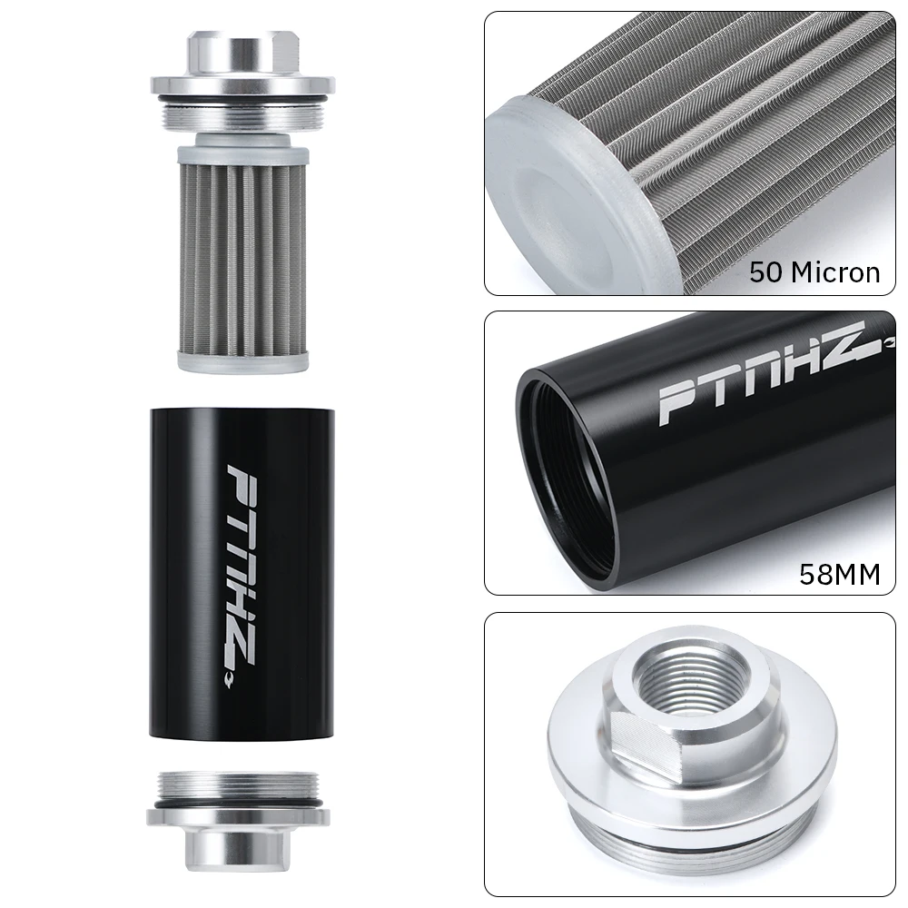 WLR - 58mm Universal Inline Fuel Filter with Adaptor AN6 AN8 AN10 Fittings 50 Micron Element And 60mmFuel Filter Bracket For E85 - imagen 4