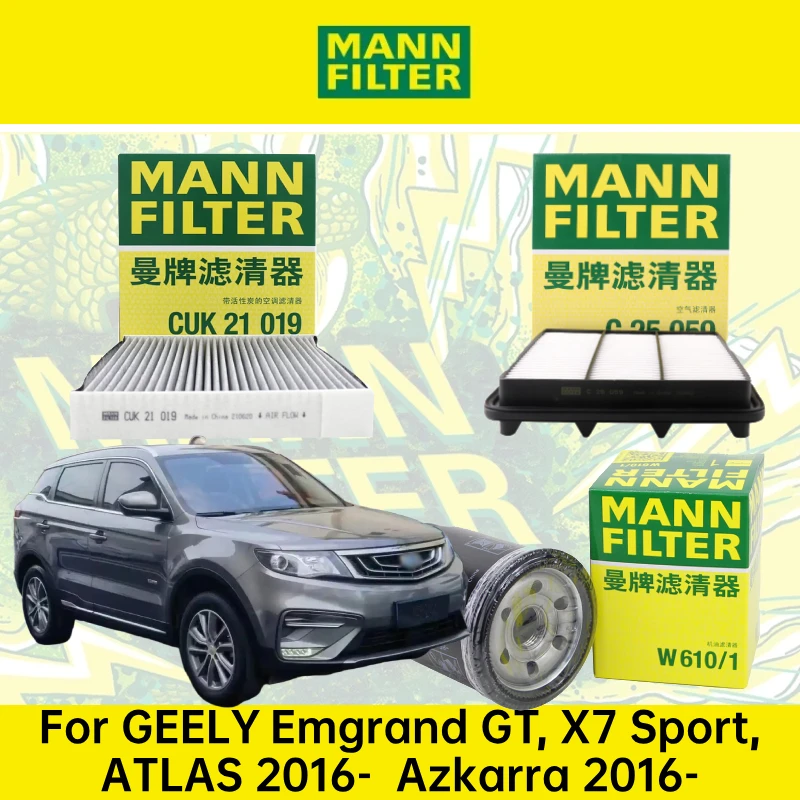 Para GEELY Atlas X7 Sport Azkarra 2016- MANN filtro aceite motor cabina de aire juego de filtros de aire/3 piezas