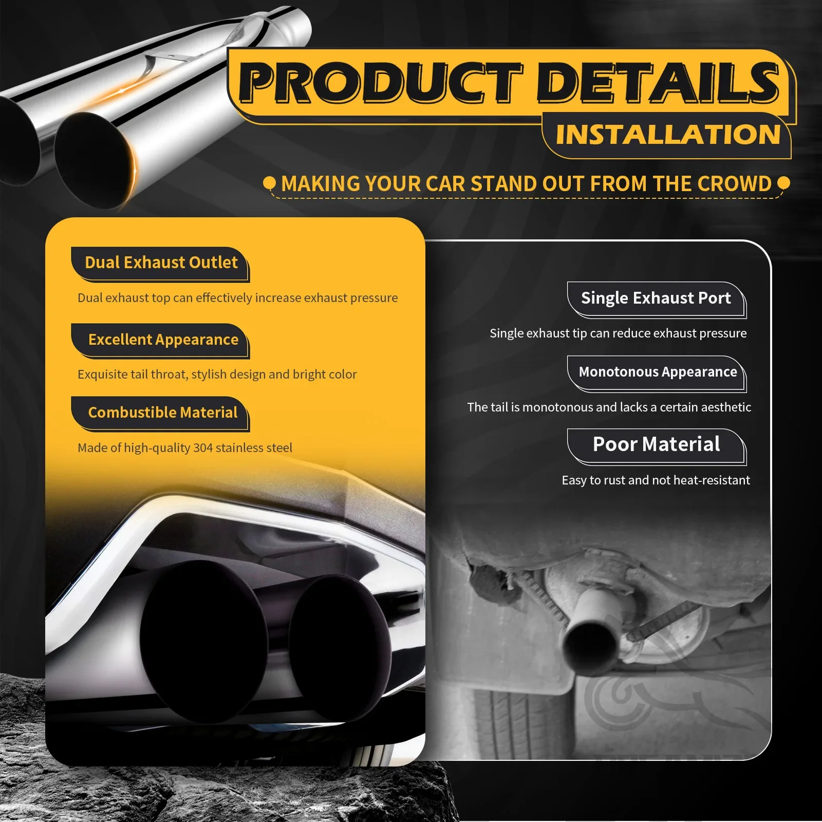 Tubos de Escape Universal 2,5" en 3'' hacia fuera 19" de largo - imagen 3