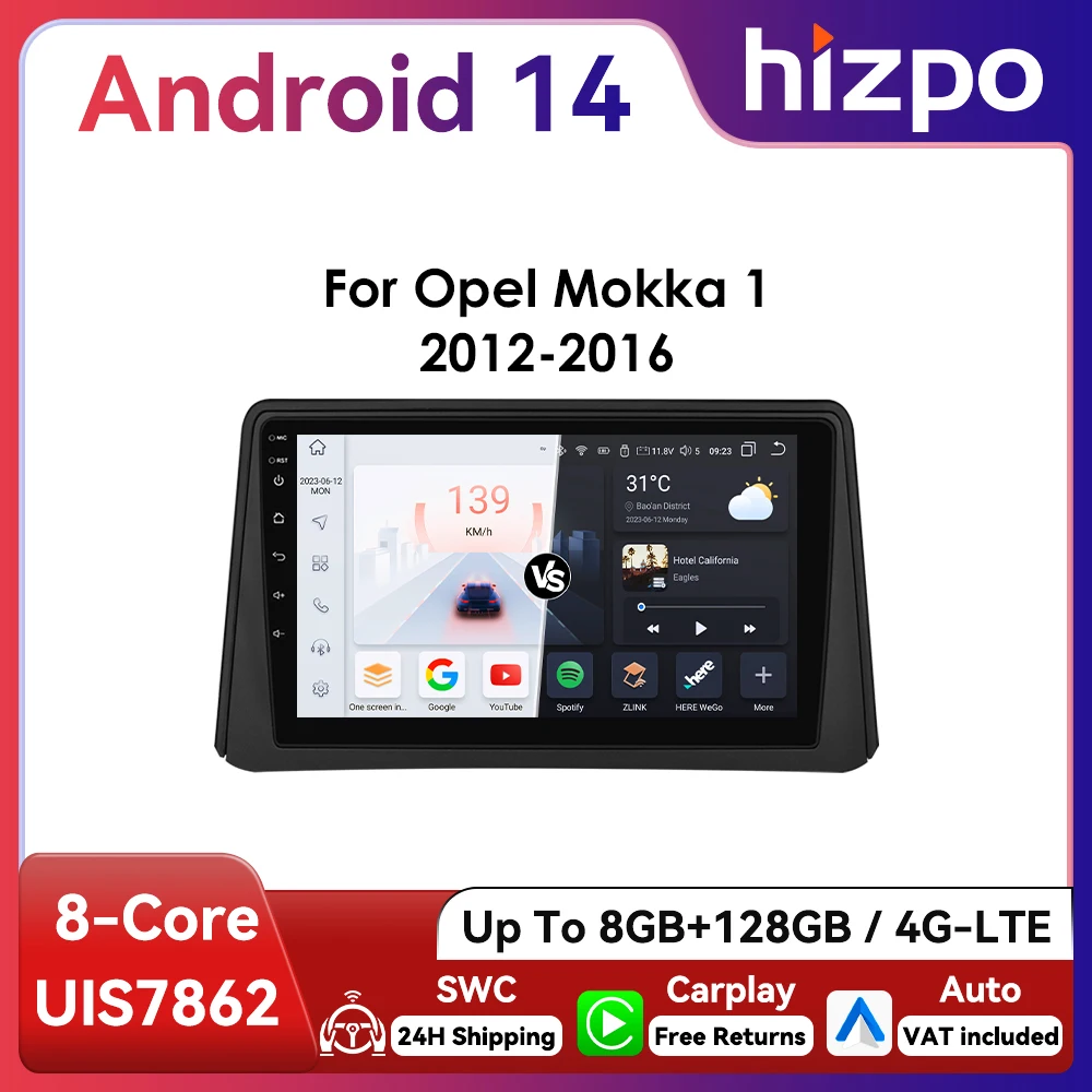 Autoradio 2DIN Android 9" Hizpo con Bluetooth CarPlay - Opel Mokka 2016-2020
