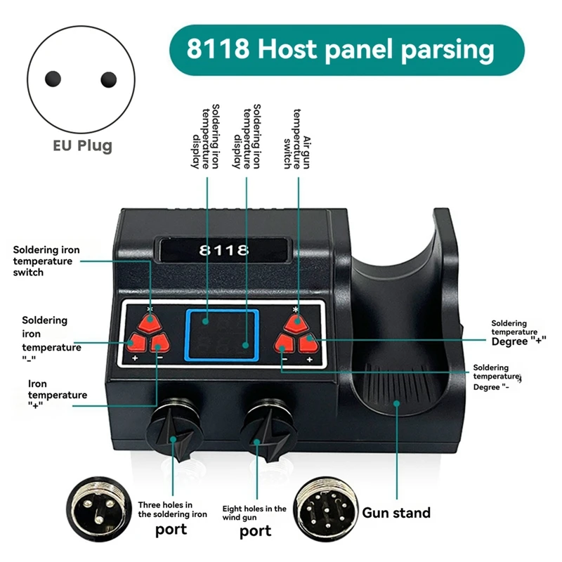 8118 SMD Rework Soldeerstation 2-in-1 hete lucht en soldeerbout voor BGA PCB IC-reparatie, geavanceerd lasapparaat