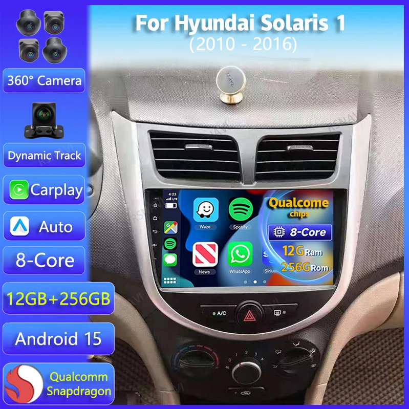 Radio 2 DIN Android 15 con CarPlay para Hyundai Solaris 2010-2016