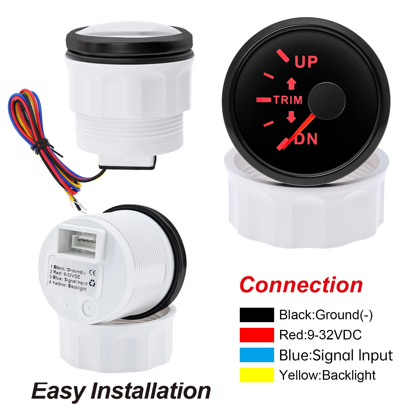 Medidor de ajuste de motor fueraborda interior de barco, indicador de nivel de ajuste eléctrico Up-DN con retroiluminación roja, medidor de ajuste de acero inoxidable de 12V y 24V - imagen 5