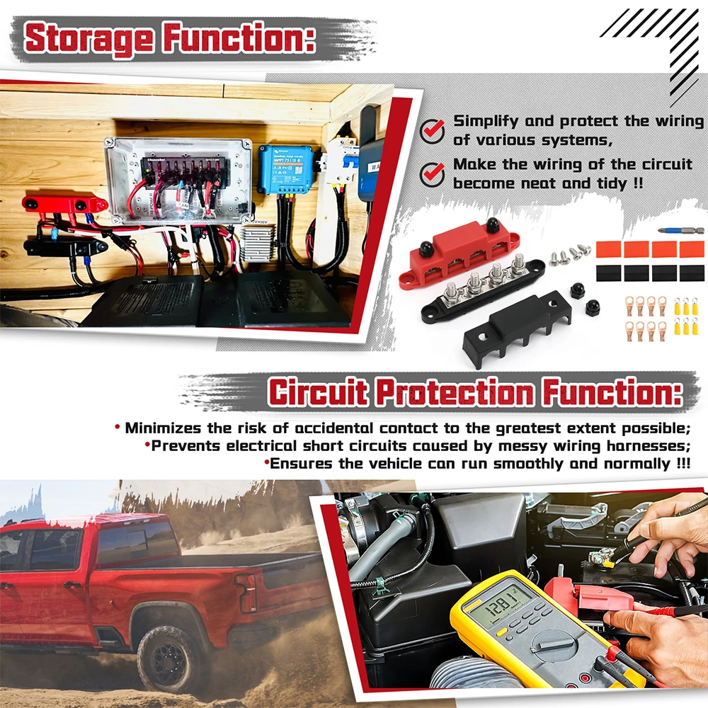 Bloque terminales batería 250 A 12 V con bornes M10 y M4 para solar - imagen 3