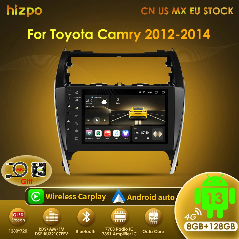 Radio Hizpo Android 13 con GPS y Carplay para Toyota Camry 2012-2014
