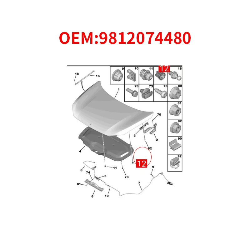 Cojín de goma 9812074480 para Peugeot 5008 508L y Citroën C5 - imagen 2