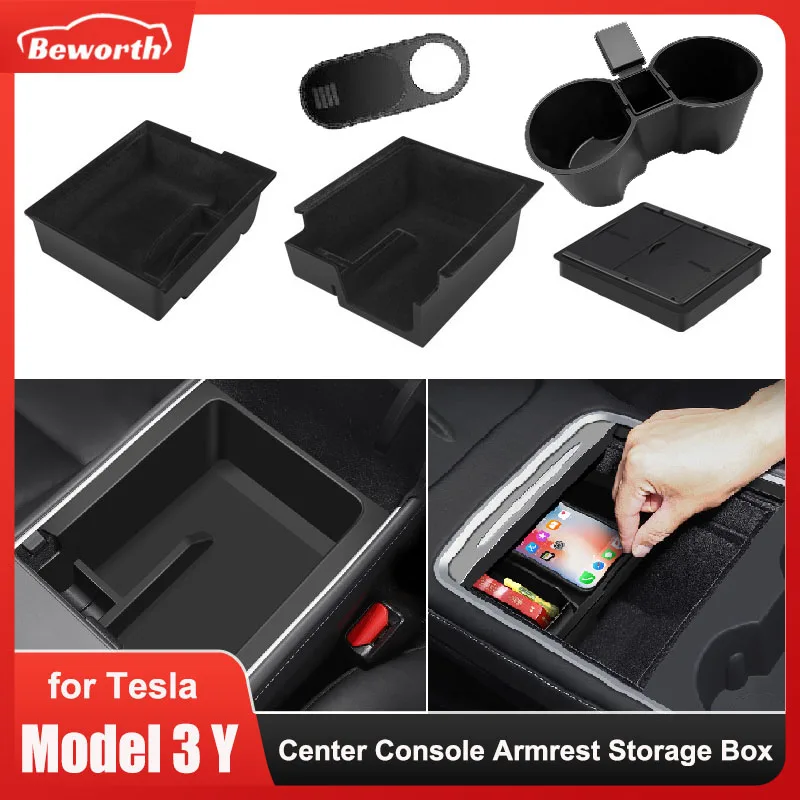 Organizador consola central Tesla Model 3/Y con compartimento oculto