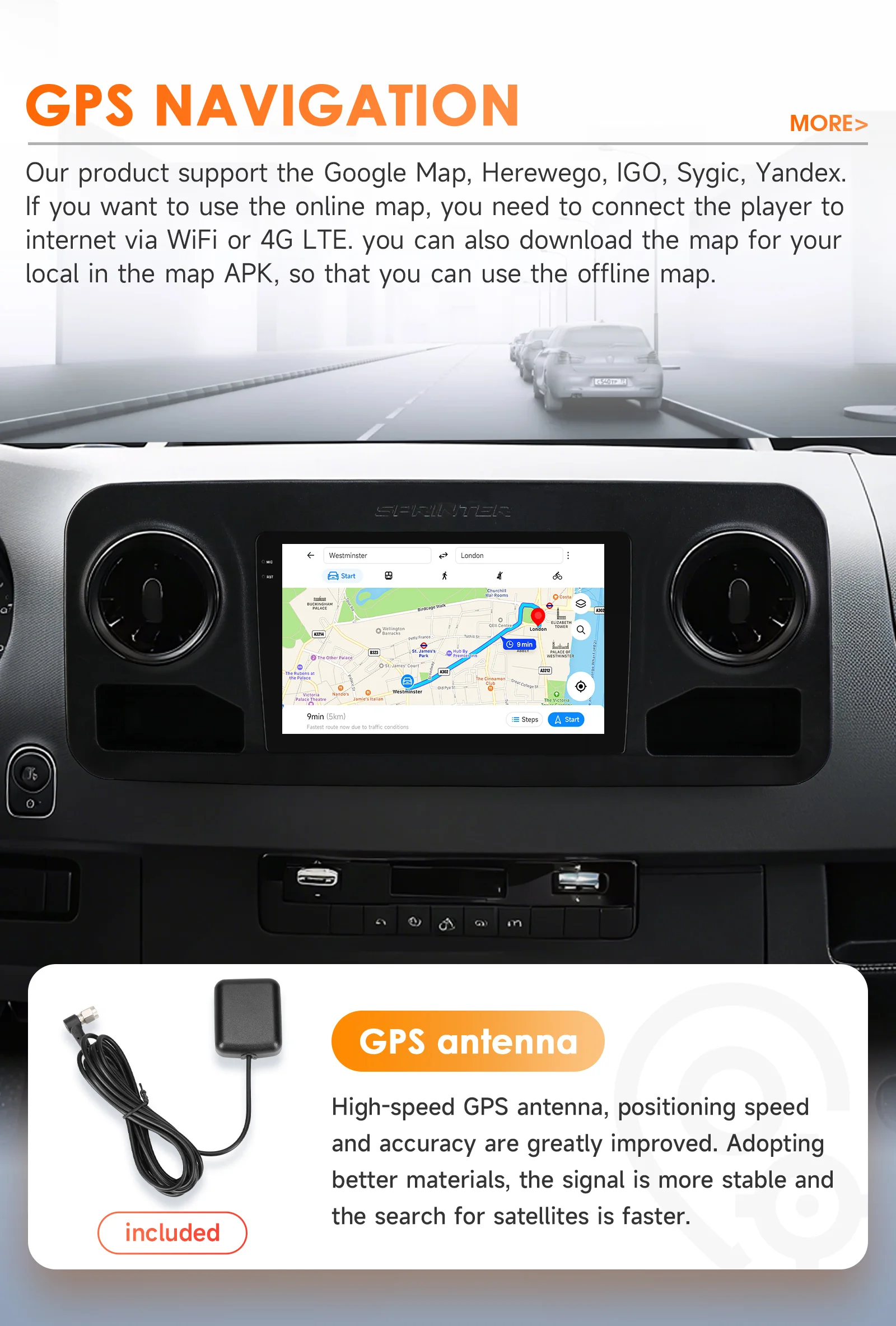 Hizpo Radio CarPlay Android Auto 2DIN Mercedes Sprinter camara 360 - imagen 5