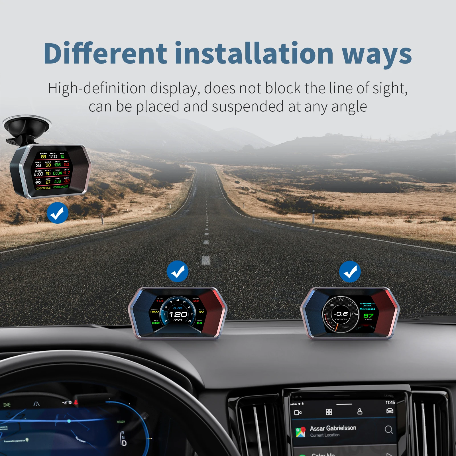 P17 HUD Head Up Display OBD GPS Electrónica automática con exceso de velocidad/temperatura del agua/voltaje/alarma de código de fallo - imagen 5