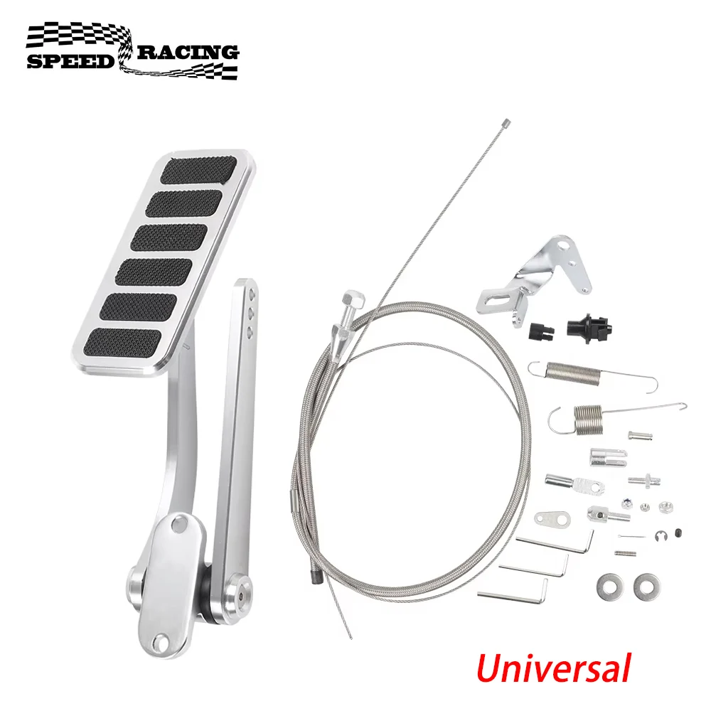 Kit pedal acelerador universal pulido con cable trenzado y soporte