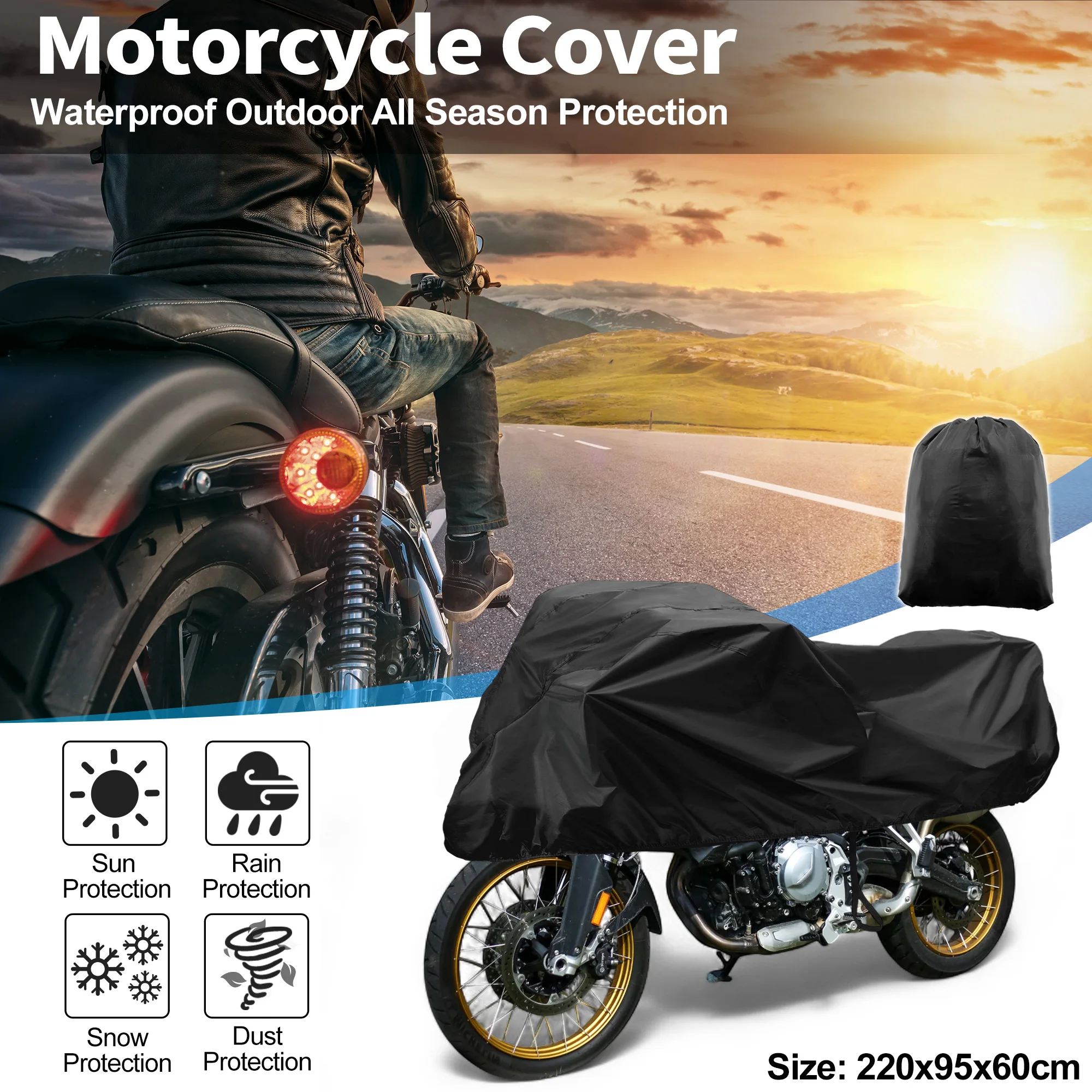 Funda para moto impermeable UXCELL 420D-PU negra y plateada - imagen 2