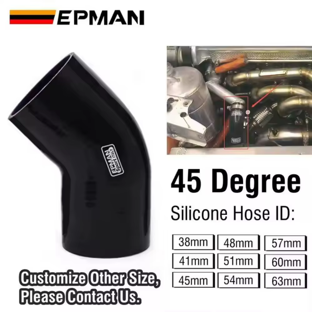 Manguito reductor de silicona EPMAN, codo de 45° negro - imagen 2