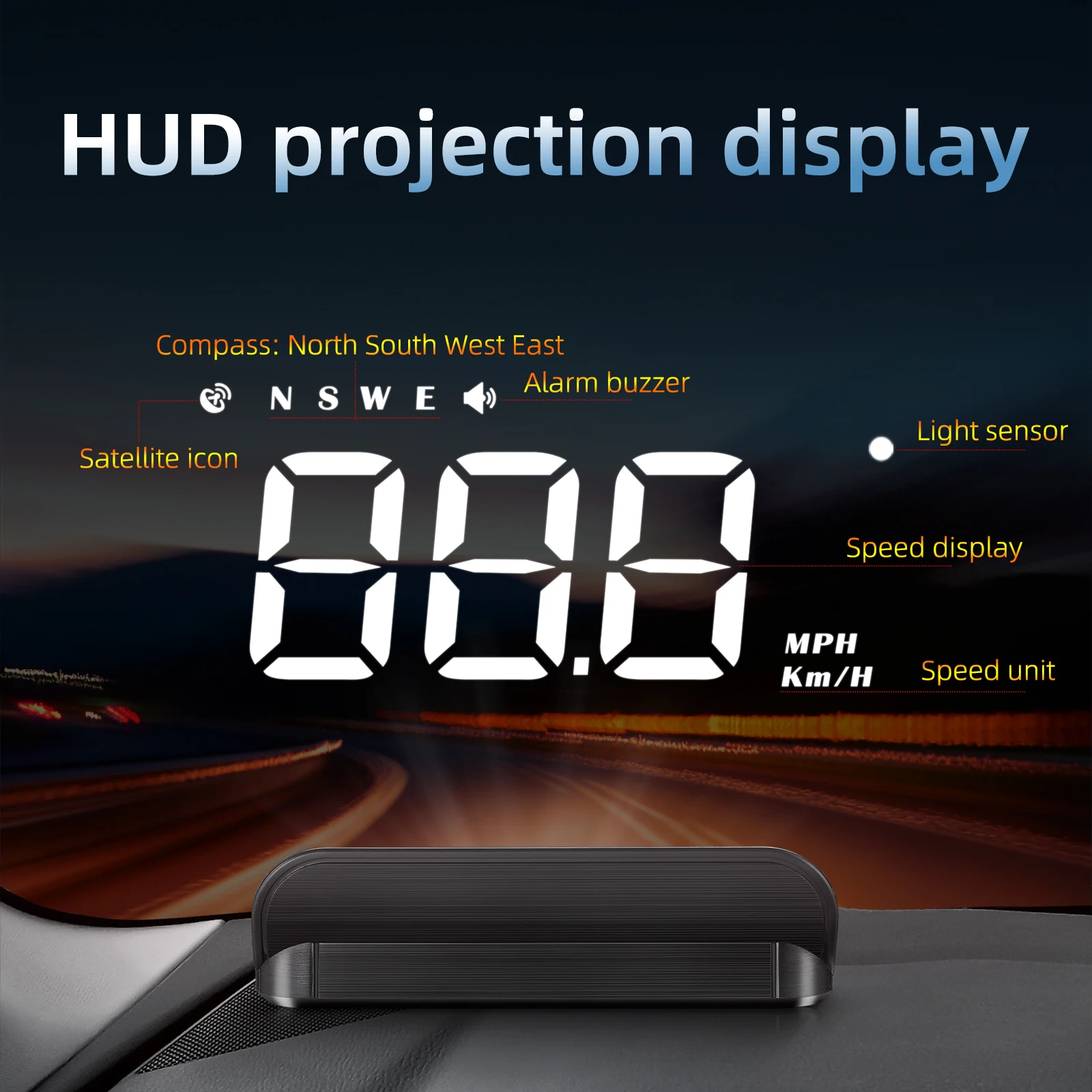 Pantalla HUD GPS M1 para coche con velocímetro y brújula - imagen 2