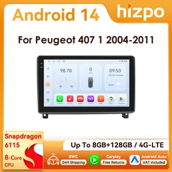 9 " Hizpo 2Din Android14 Radio de coche para Peugeot 407 CC SW 2004 - 2011 Auto CarPlay 4G BT GPS RDS DSP SWC Snapdragon 6115 Unidad central