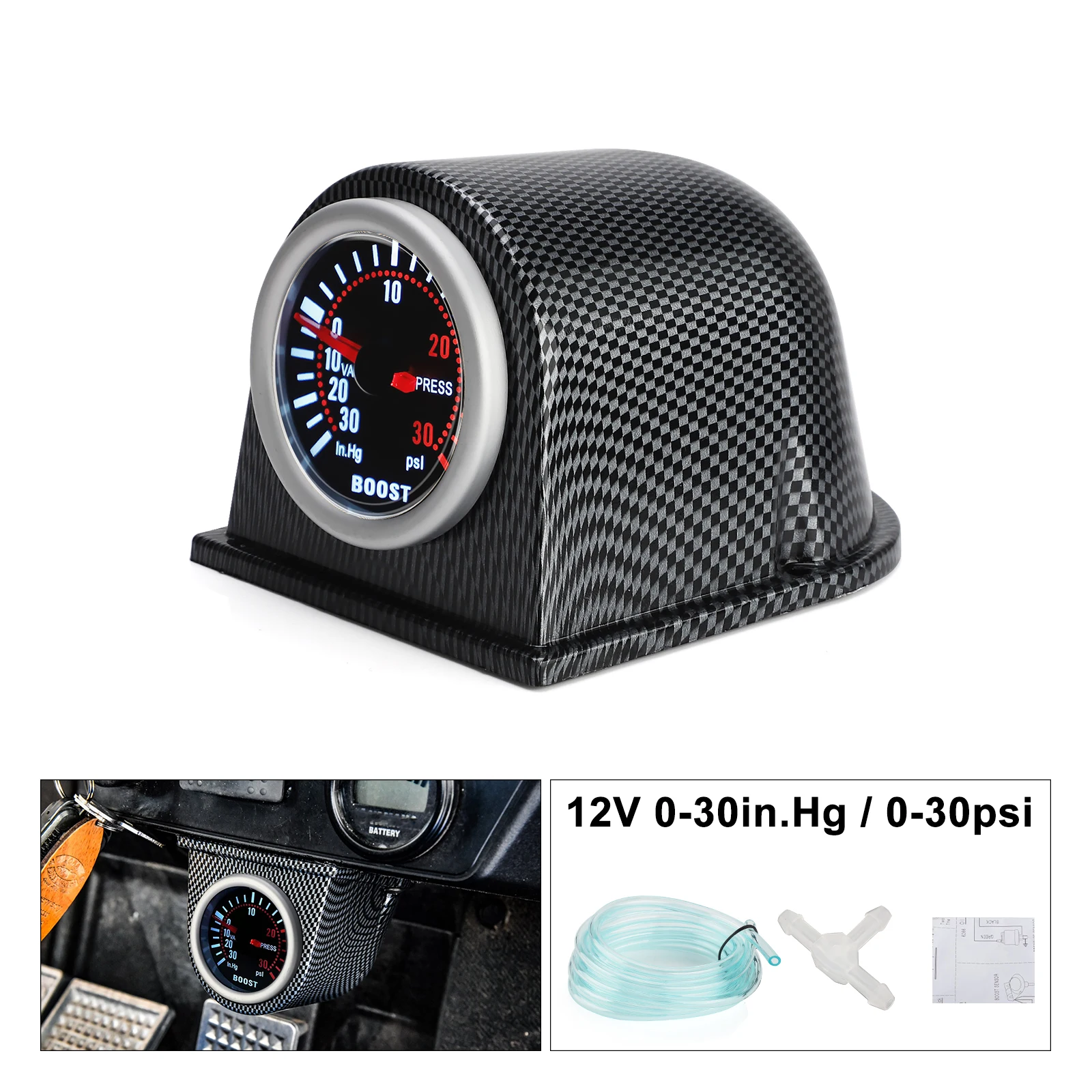 Indicador de turbo universal de 52 mm con vaina de fibra de carbono