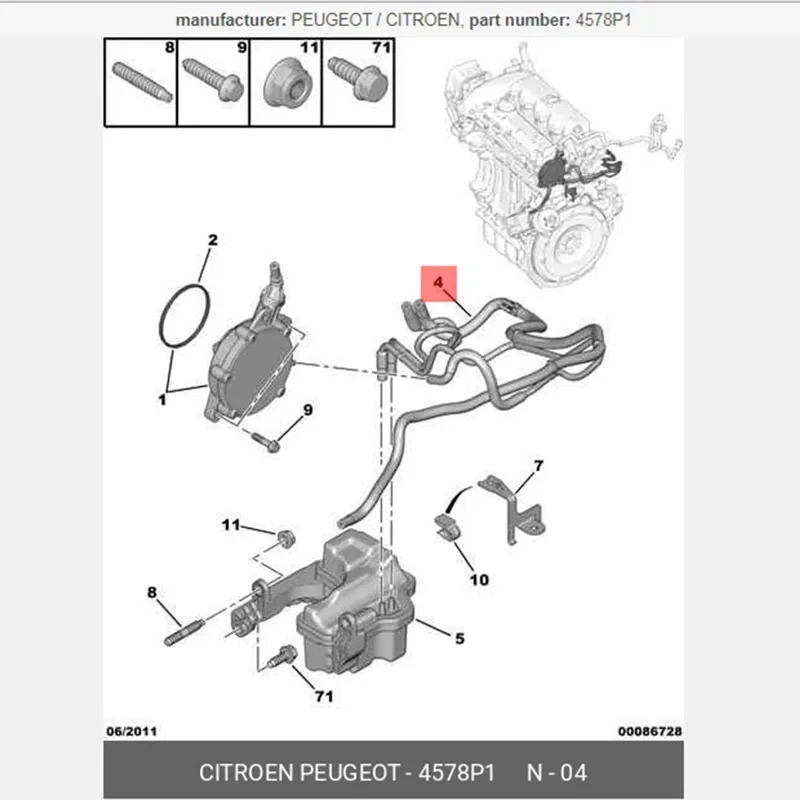 Tubo vacío freno 4578P1 para Citroën Peugeot 1.6 THP C3 C4 C5 308 208 - imagen 3