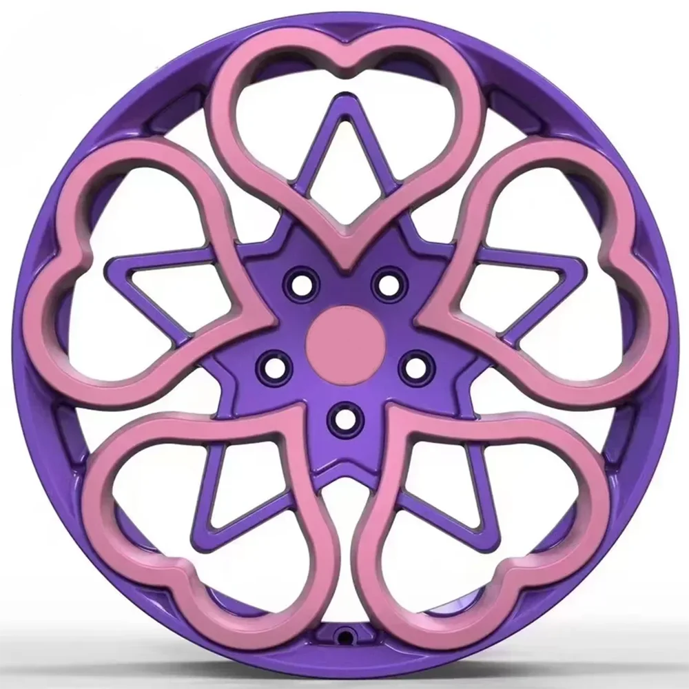 Llantas forjadas personalizadas en rosa y morado, diseño corazón - imagen 4