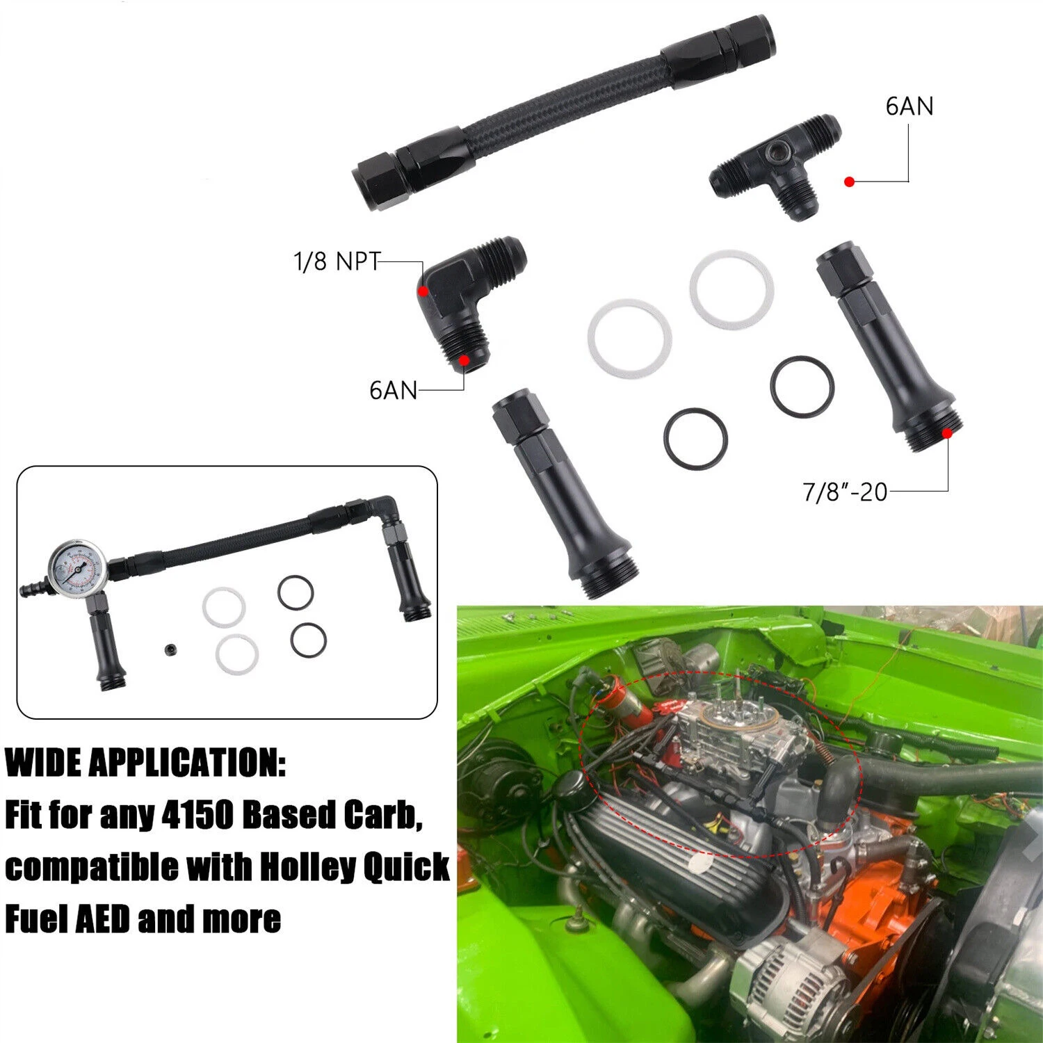 Kit línea combustible AN6 trenzada para Holley 4150 con manómetro - imagen 2