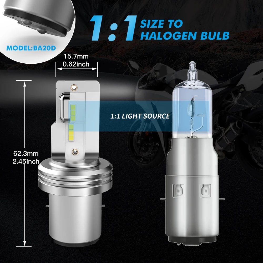 Bombilla LED BEVINSEE BA20D Hi/Lo para moto Honda Kawasaki Yamaha - imagen 5