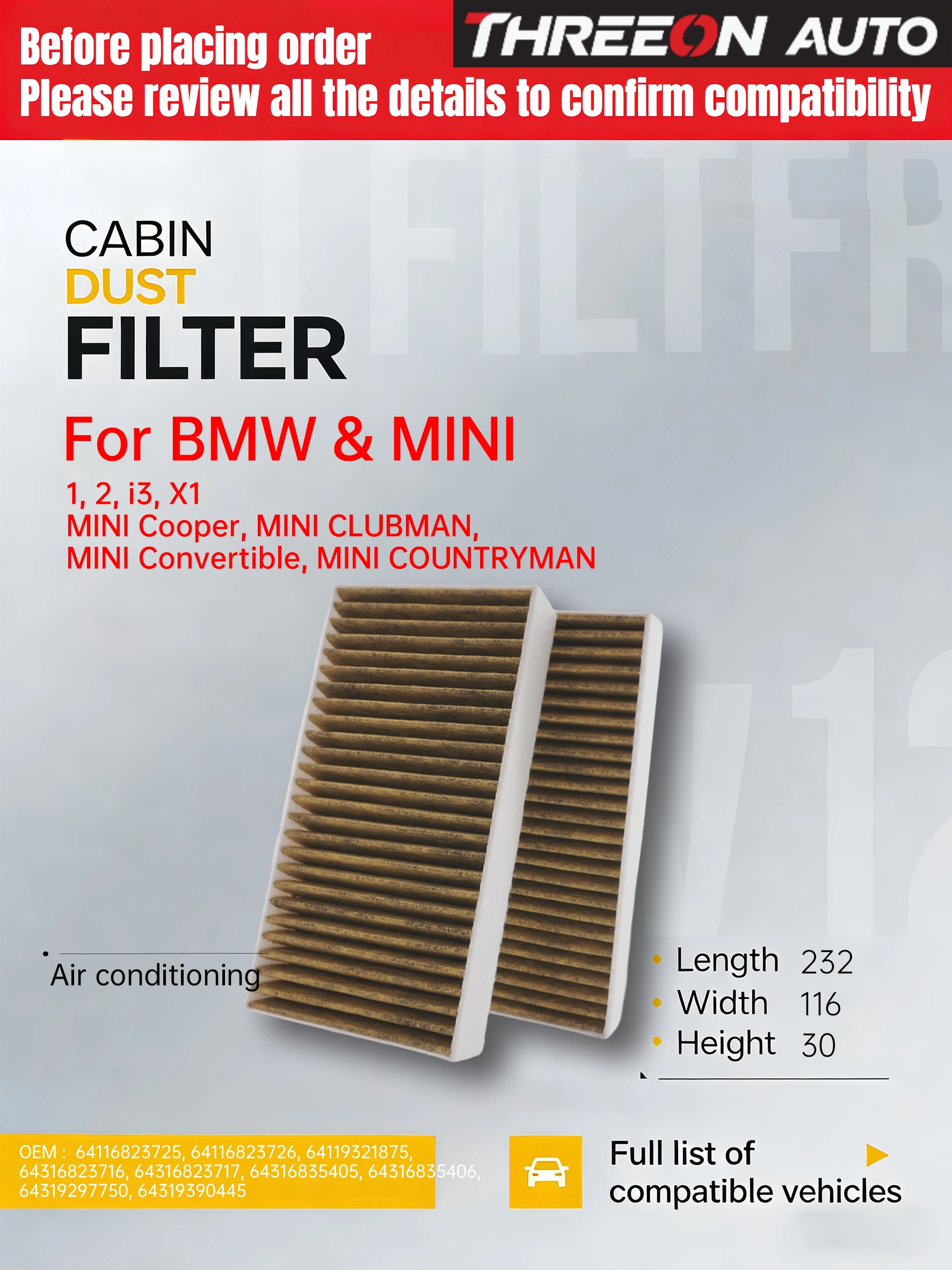 WESTGUARD filtro de habitáculo 64319297750 BMW Serie 2 i3 X1 MINI - imagen 4