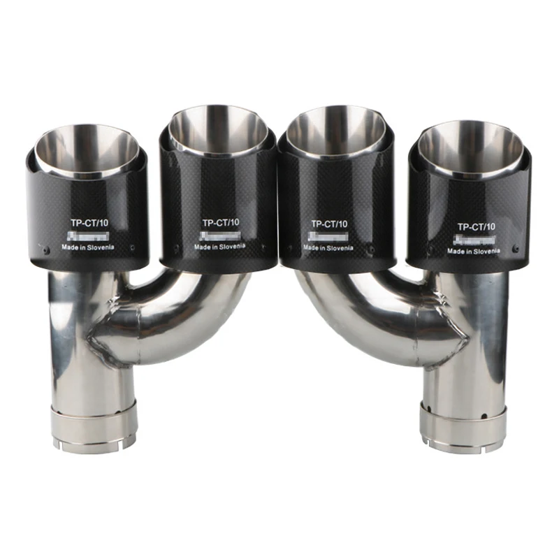 Silenciador universal doble salida H - Acero inoxidable brillo fibra de carbono - imagen 2
