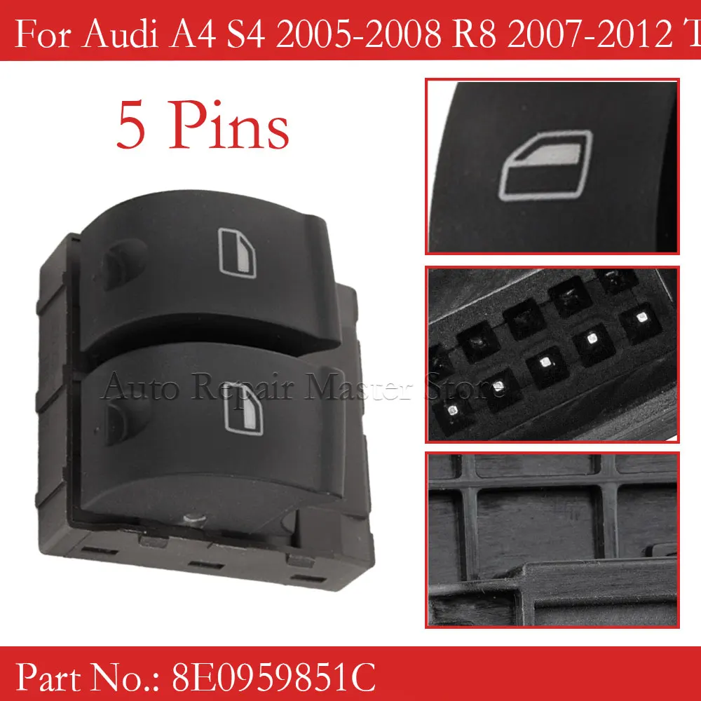 8E0959851C para Audi A4 S4 2005-2008 R8 2007-2012 TT 2011-2014 RS4 2006-2008 botón de interruptor principal de ventanilla eléctrica
