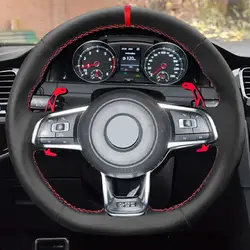 Funda cosida a mano para volante VW Golf 7 GTI, negra de microfibra