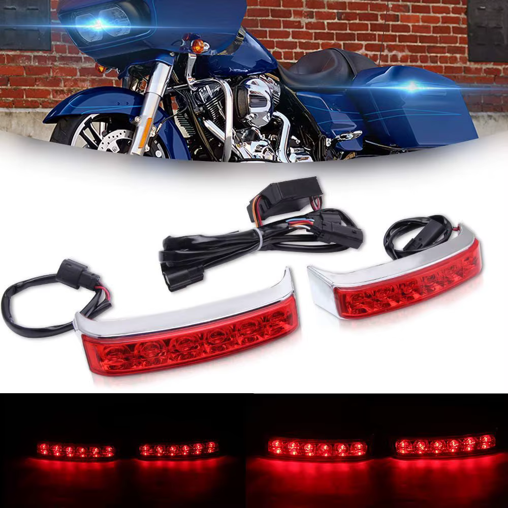 2 uds caja lateral alforja luz trasera freno de marcha lámpara LED cromada para Harley Davidson - imagen 5