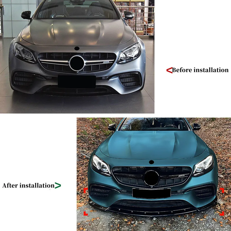Para Mercedes Benz Clase E W213 E63 AMG 2016-2020 negro carbono coche parachoques delantero labio divisor difusor cuerpo Kit alerón embellecedor - imagen 3