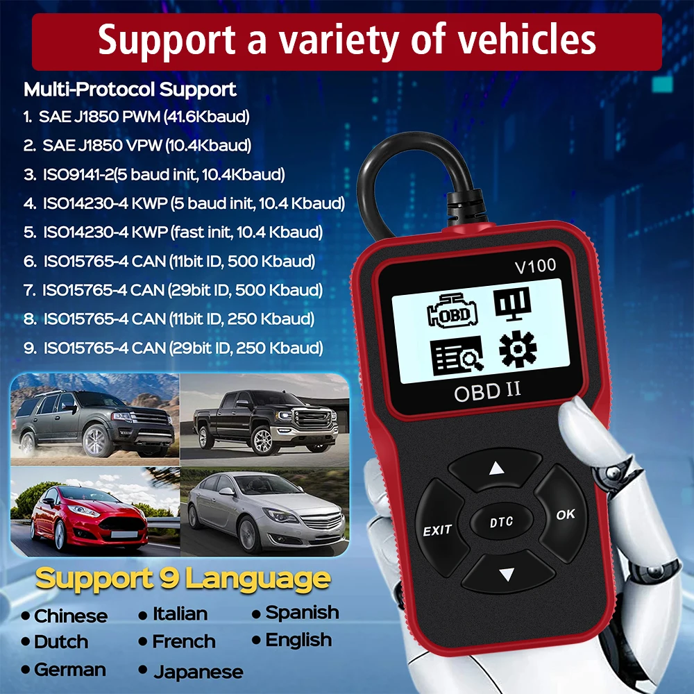 Lector de códigos OBD2 V100 universal con pantalla digital - imagen 5