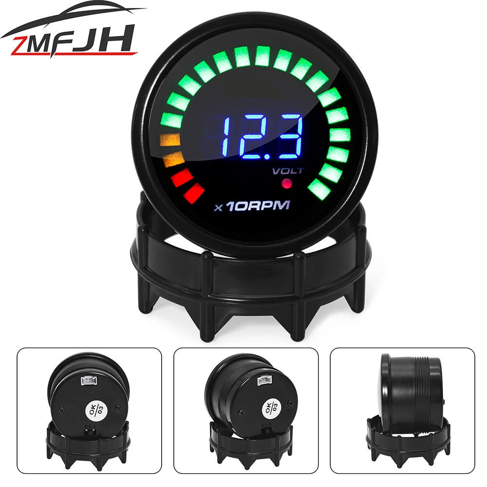 Tacómetro digital analógico 52 mm 20 LED con voltímetro – 12 V