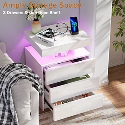 Mesita noche madera con USB y Bluetooth – 3 cajones para dormitorio