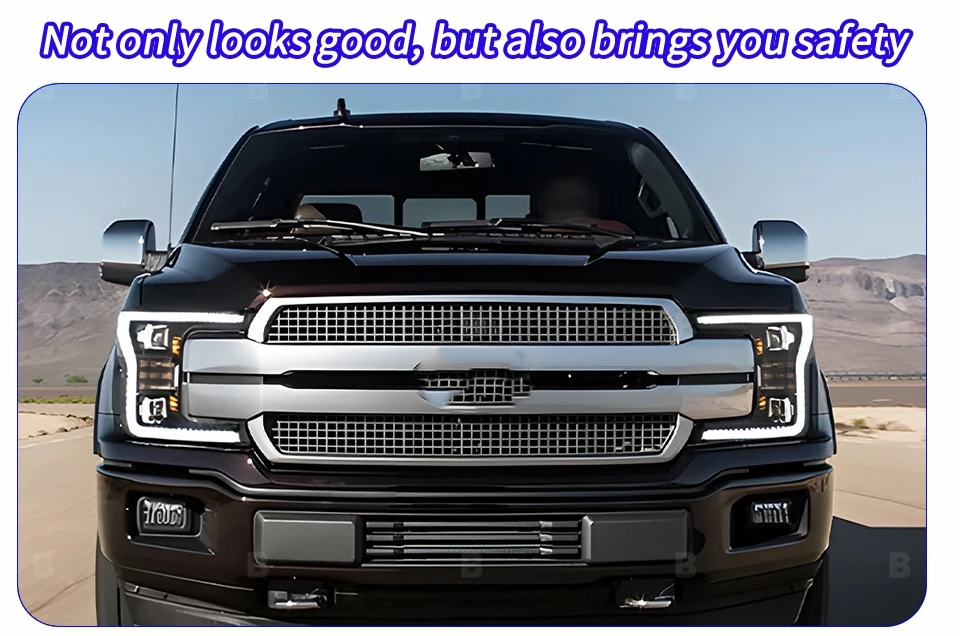 Vista frontal del conjunto de faros LED para Ford Raptor F150
