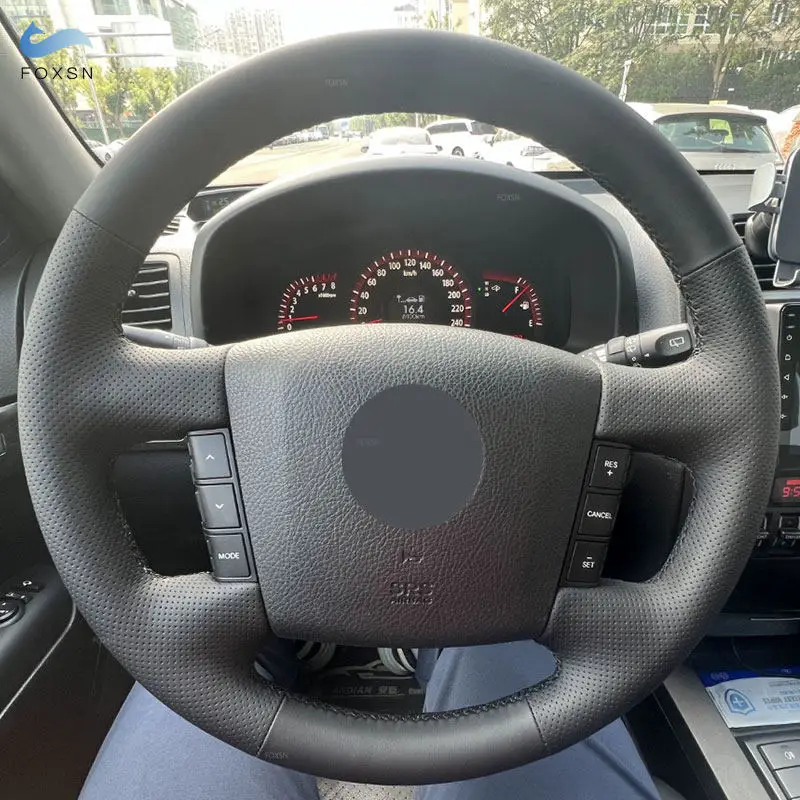 Funda de cuero perforado y trenzado para volante Kia Carens, Borrego