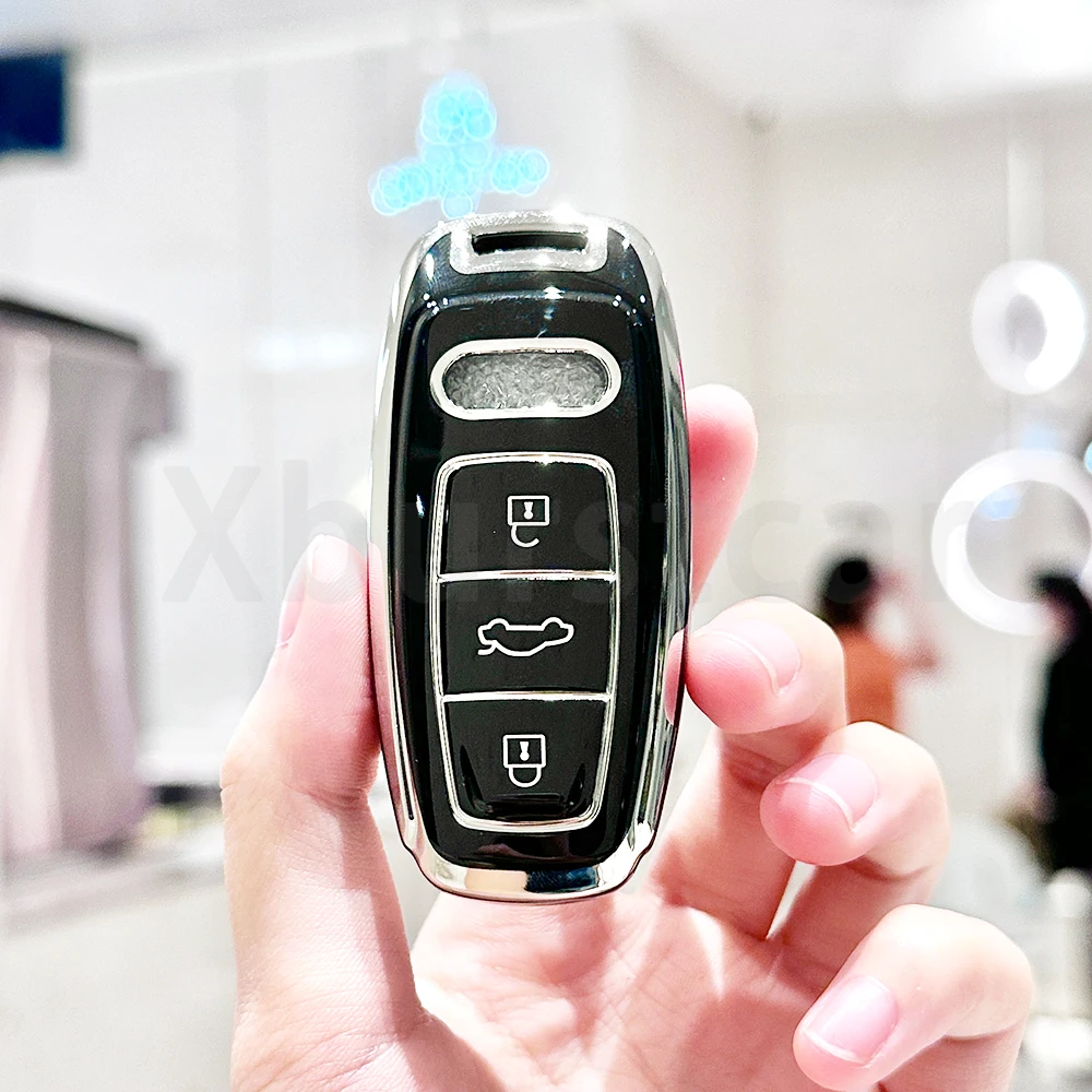 Funda protectora suave de TPU para llave de coche, bolsa con soporte para Fob para Audi A8 e-tron Q5 Q8 C8 D5 SQ8 A3 A4 B9 A6 A7 4K, accesorios - imagen 4