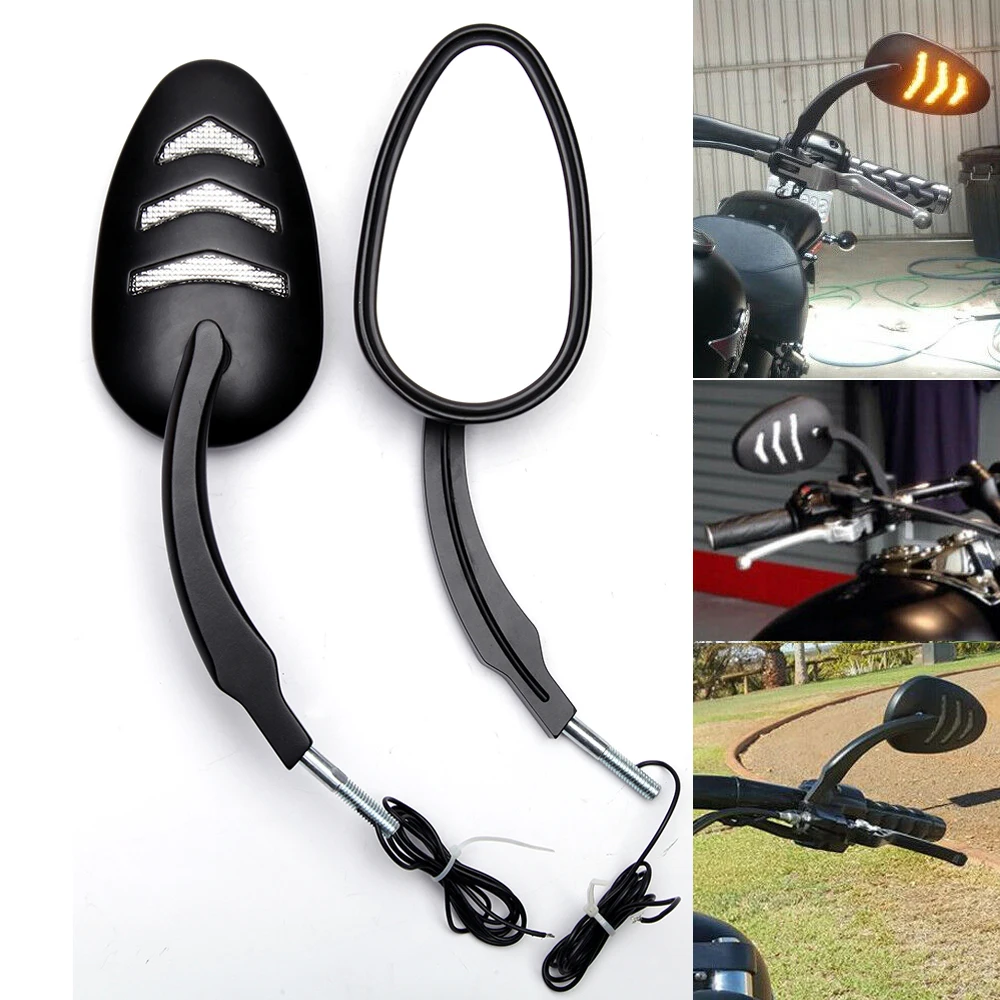 Espejos retrovisores LED para motocicleta, intermitentes para Harley Davidson Road King, luces Dyna, retrovisores laterales, accesorios