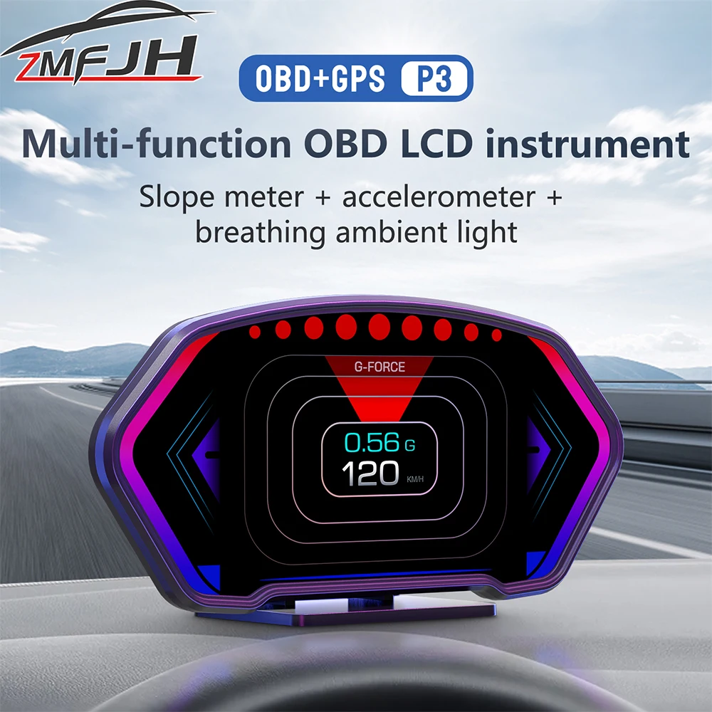 HUD GPS y OBD con inclinómetro, velocímetro y datos del motor