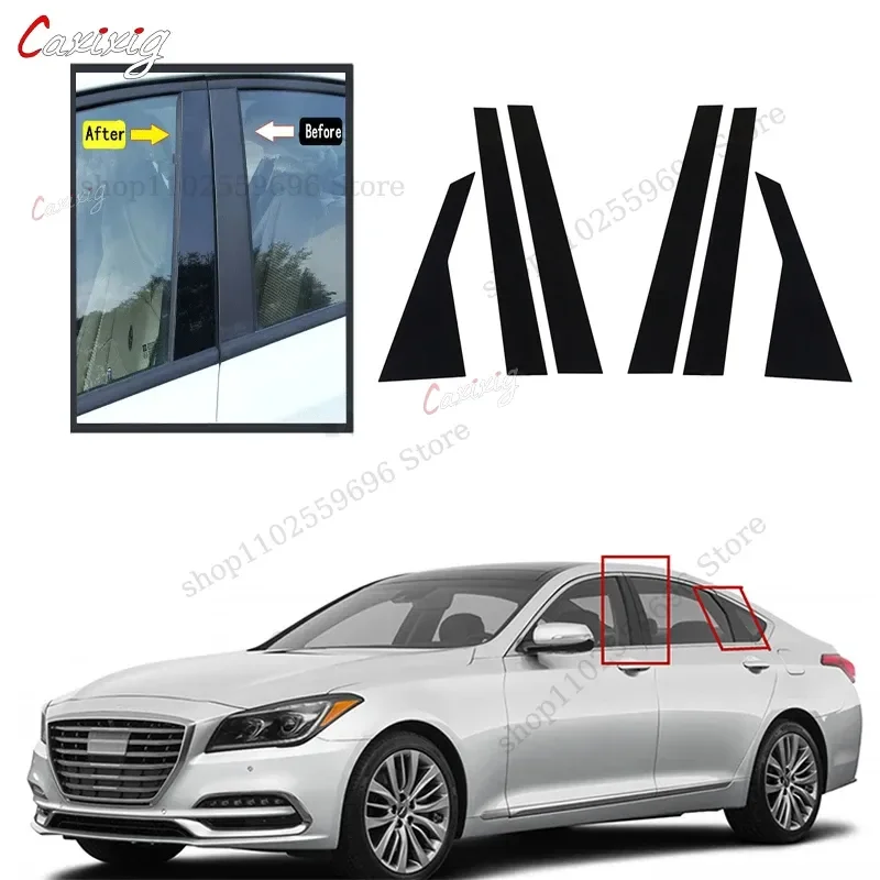 6 uds para HYUNDAI GENESIS G80 Sedan 2015-2022 postes de pilar de ventana de coche pegatinas embellecedoras de puerta naklejki samochodowe