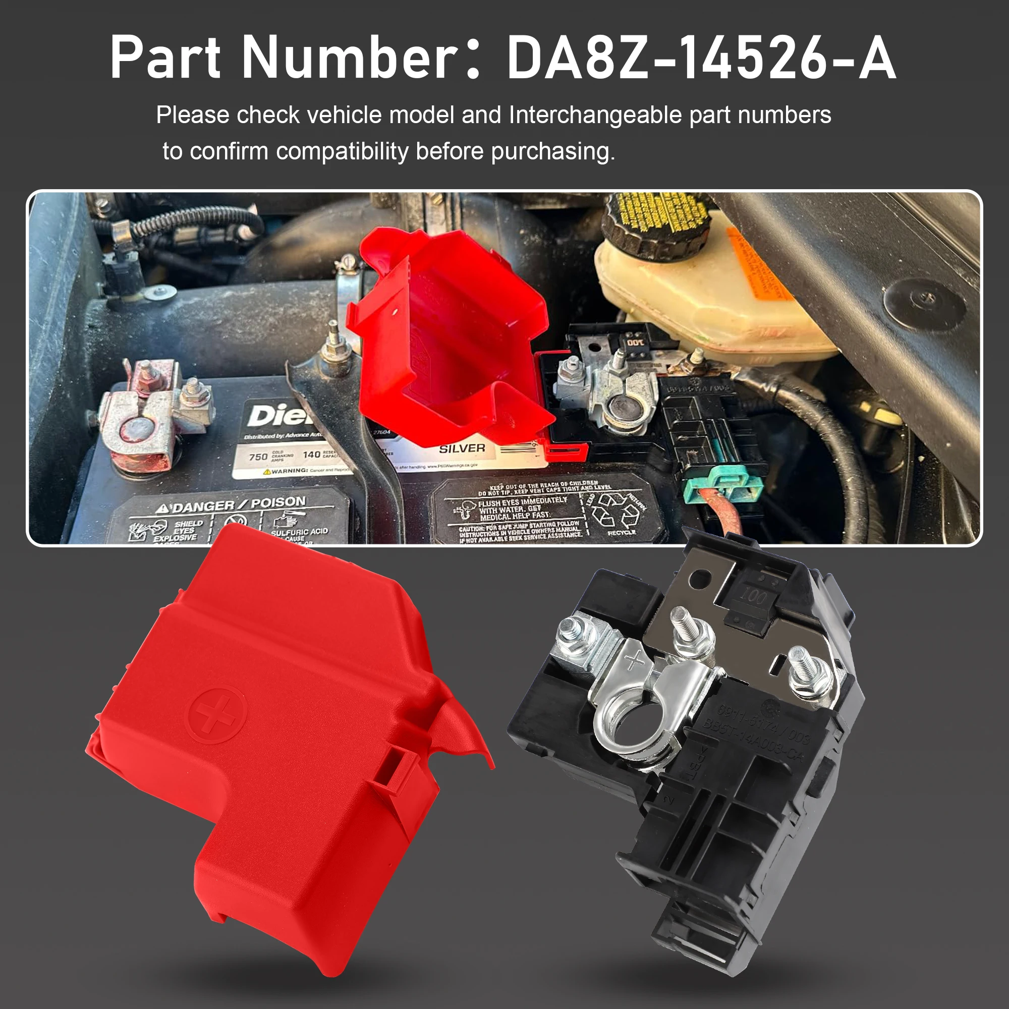 Disyuntor de batería de coche, extremo de Terminal de Cable de batería OEM DA8Z-14526-A BB5Z-14526-AA para Ford Taurus Explorer 3.5L V6 2011-2019 - imagen 4