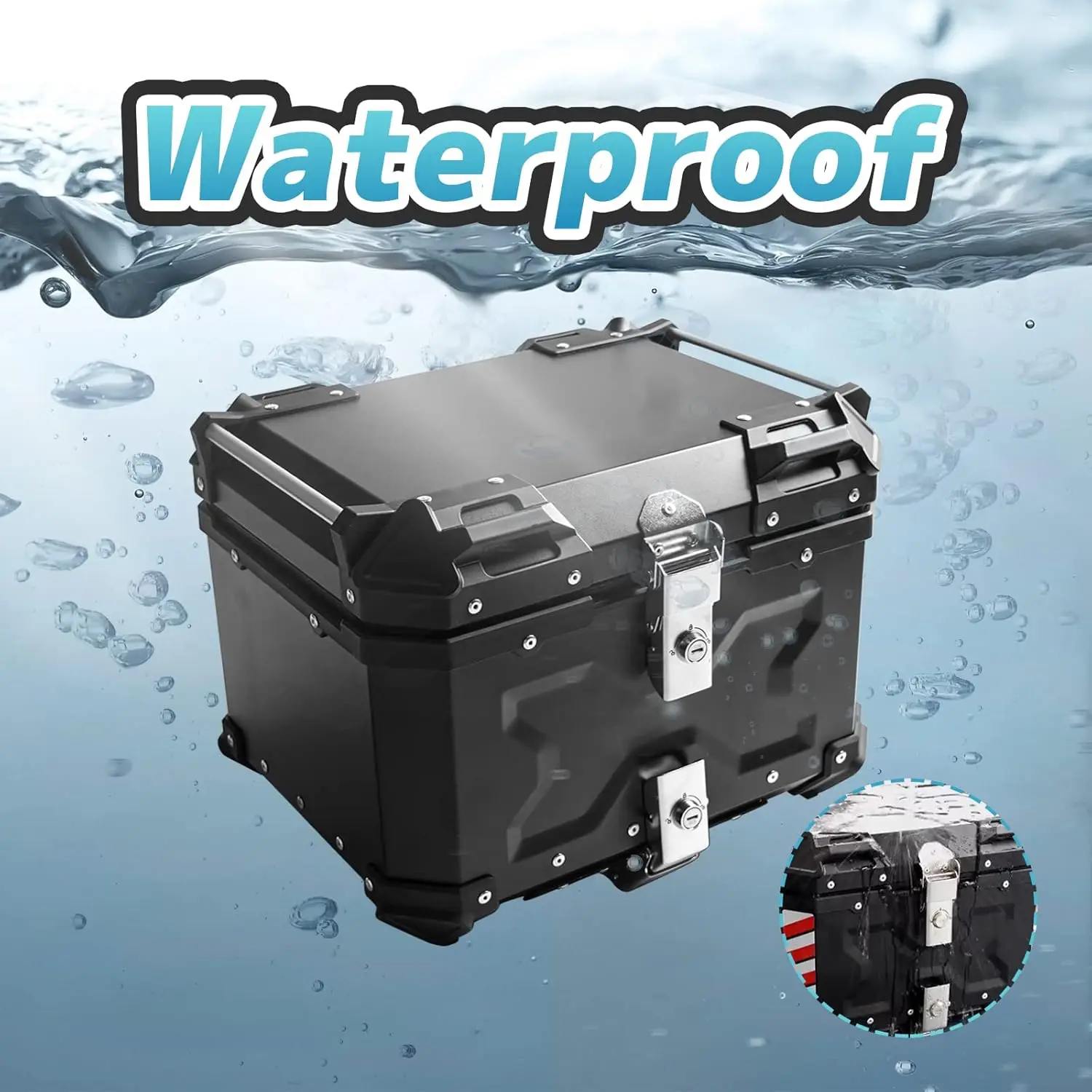 Caja trasera impermeable para moto negra de aluminio - imagen 3