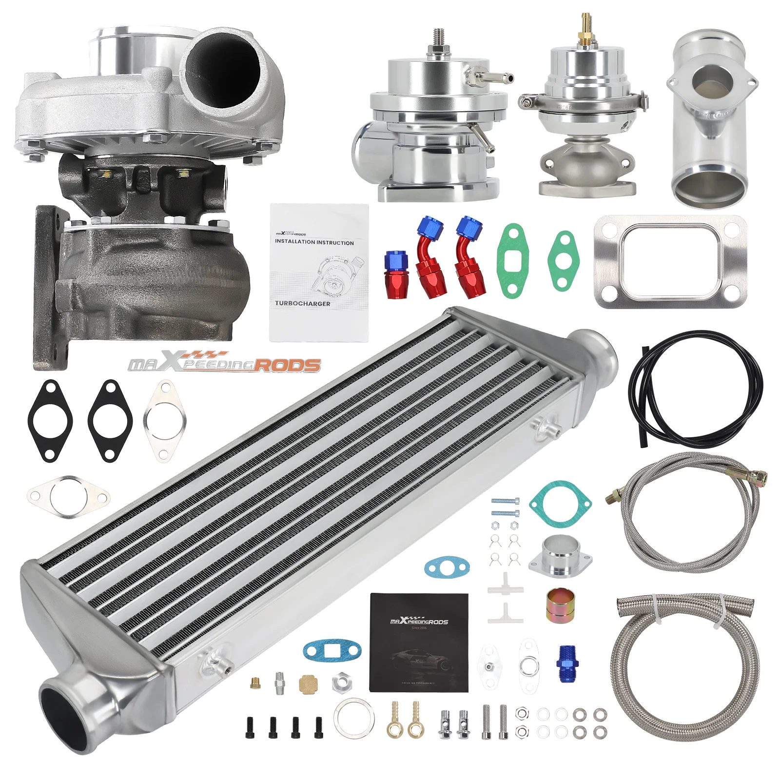 Turbocompresor T3/T4 T04E con líneas de aceite y BOV