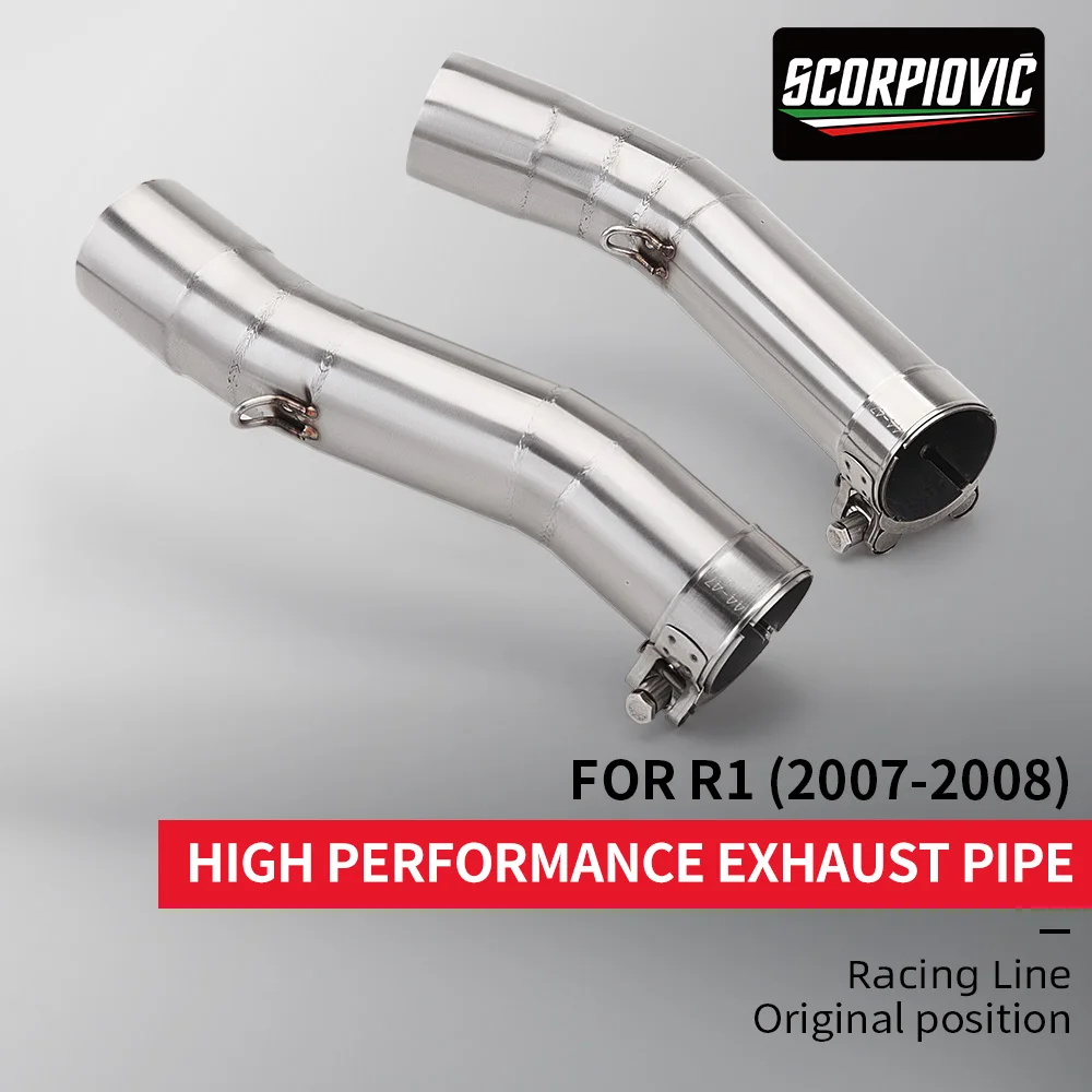 Slip on para YZF R1 2007 2008 Escape de motocicleta Moto modificar tubo medio tubo de enlace medio conectar silenciador de 51MM - imagen 3