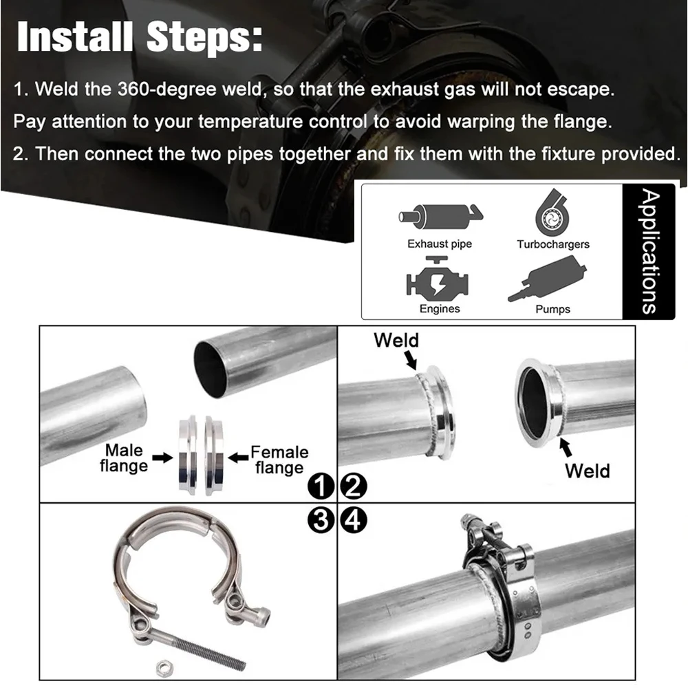 Kit abrazadera V-band turbo de 2,5 y 3 pulgadas con bridas macho-hembra - imagen 5