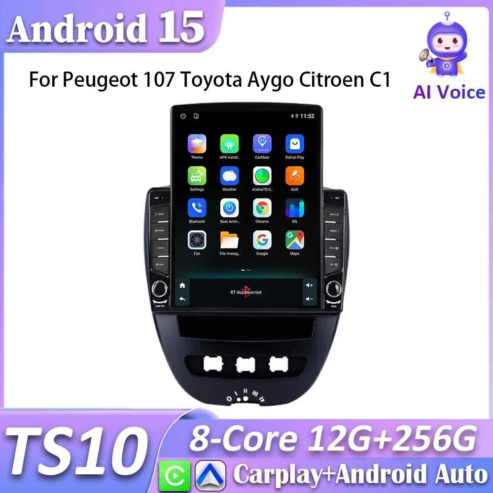 Radio Multimedia 2 DIN CarPlay Android Auto – Peugeot 107, Aygo, C1